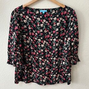 Draper James Black Floral Puff Sleeve Blouse